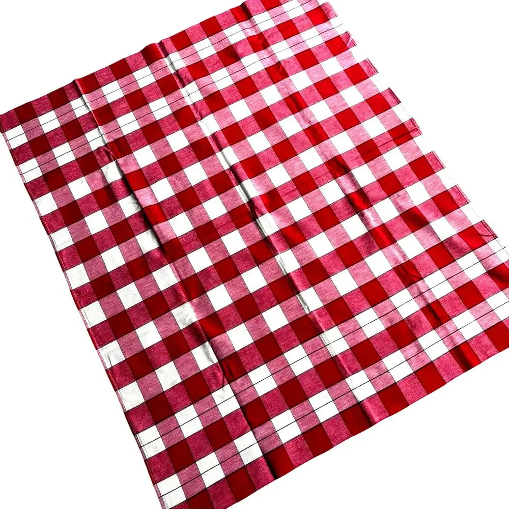 Vintage Tablecloth red & white plaid table topper homespun farmhouse FLAWS